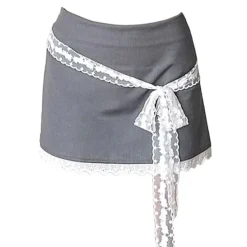 Skirts*Boogzel Clothing Coquette Aesthetic Lace Bow Skirt Grey