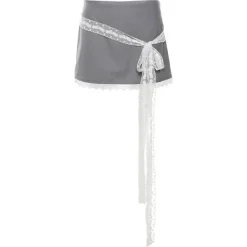 Skirts*Boogzel Clothing Coquette Aesthetic Lace Bow Skirt Grey