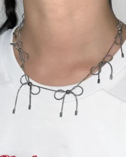 Necklaces & Chokers*Boogzel Clothing Coquette Aesthetic Bows Choker Silver