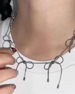 Necklaces & Chokers*Boogzel Clothing Coquette Aesthetic Bows Choker Silver