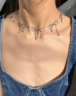 Necklaces & Chokers*Boogzel Clothing Coquette Aesthetic Bows Choker Silver