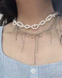 Necklaces & Chokers*Boogzel Clothing Coquette Aesthetic Bows Choker Silver