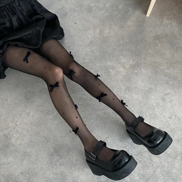 Other*Boogzel Clothing Coquette Aesthetic Velvet Bow Tights