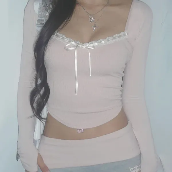 Crop Tops|Long Sleeve Tops*Boogzel Clothing Coquette Baby Bow Top Pink