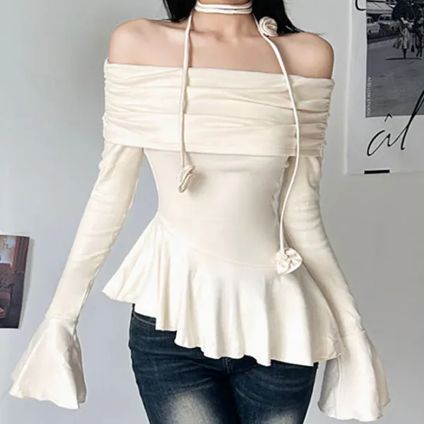 Necklaces & Chokers|Long Sleeve Tops*Boogzel Clothing Coquette Bardot Top with Rose Choker