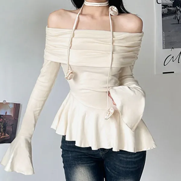 Necklaces & Chokers|Long Sleeve Tops*Boogzel Clothing Coquette Bardot Top with Rose Choker