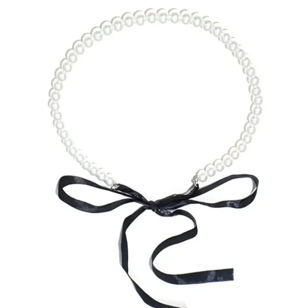 Necklaces & Chokers*Boogzel Clothing Coquette Bow Pearl Necklace White/black