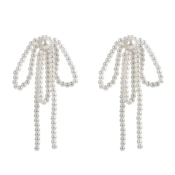 Earrings*Boogzel Clothing Coquette Bow Pearl Tassel Earrings White