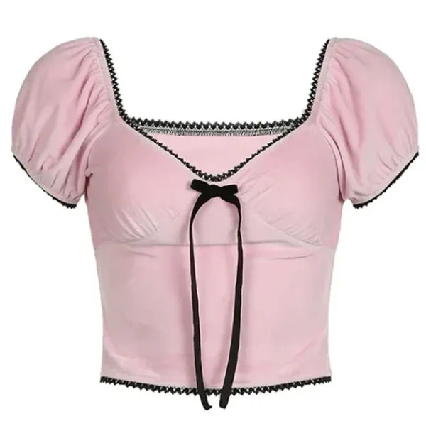 Crop Tops*Boogzel Clothing Coquette Bow Velvet Crop Top Pink