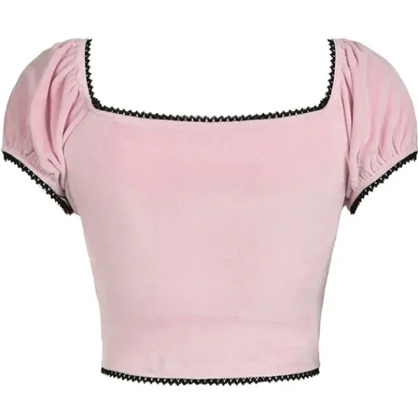 Crop Tops*Boogzel Clothing Coquette Bow Velvet Crop Top Pink
