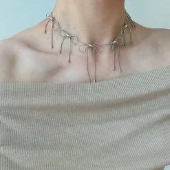 Necklaces & Chokers*Boogzel Clothing Coquette Bows Choker Necklace Silver