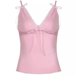 Y2K Tops*Boogzel Clothing Coquette Girl Bow Lace Top Pink