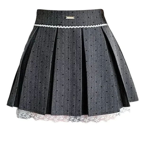 Skirts*Boogzel Clothing Coquette Lace Bow Pleated Skirt Grey