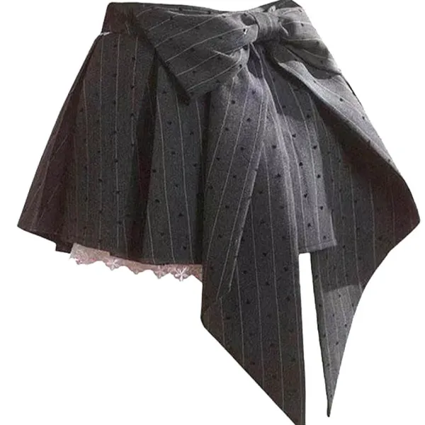 Skirts*Boogzel Clothing Coquette Lace Bow Pleated Skirt Grey