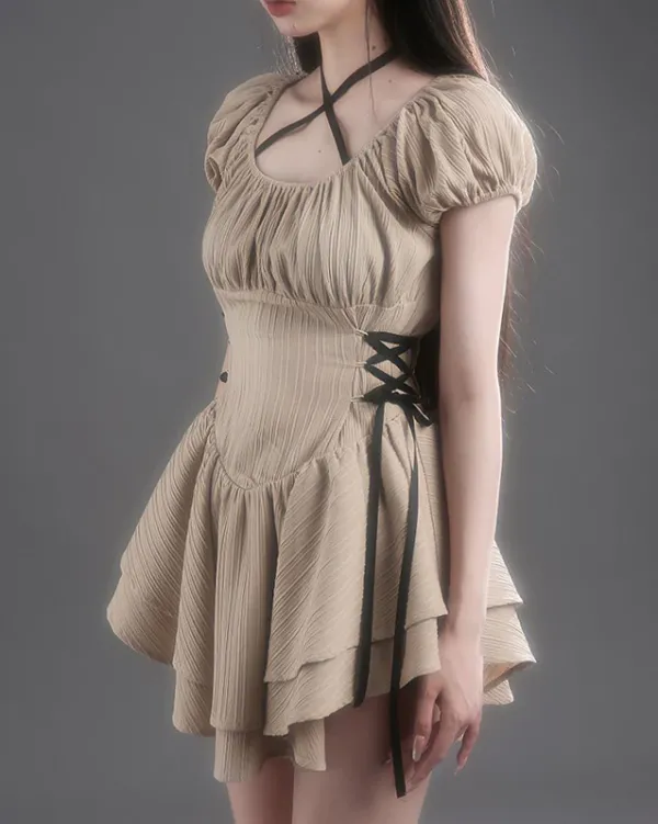 Dresses & Rompers*Boogzel Clothing Coquette Mini Dress in Beige