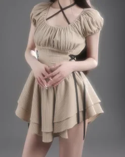 Dresses & Rompers*Boogzel Clothing Coquette Mini Dress in Beige