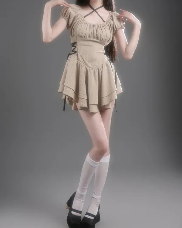 Dresses & Rompers*Boogzel Clothing Coquette Mini Dress in Beige