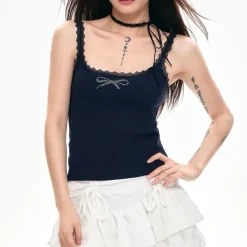 Y2K Tops*Boogzel Clothing Coquette Rhinestone Bow Tank Top