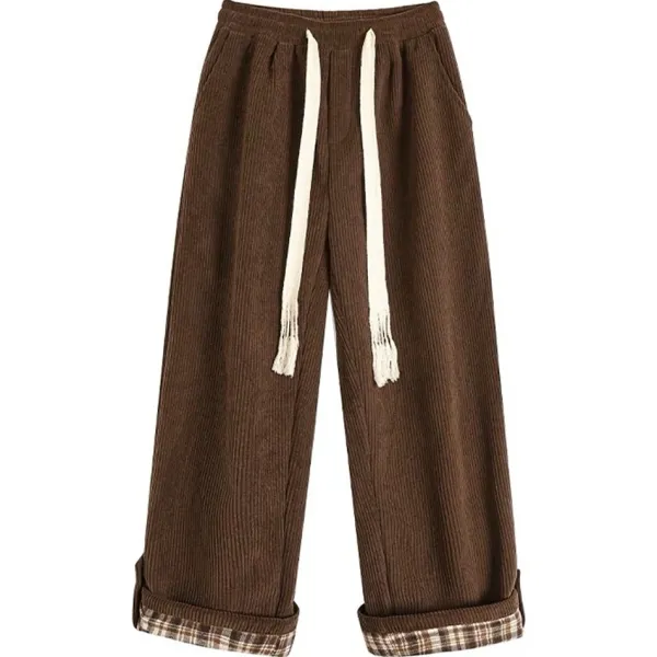 Pants & Trousers*Boogzel Clothing Cord Wide-Leg Pants with Plaid Cuffs
