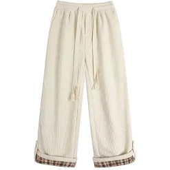 Pants & Trousers*Boogzel Clothing Cord Wide-Leg Pants with Plaid Cuffs