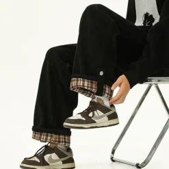 Pants & Trousers*Boogzel Clothing Cord Wide-Leg Pants with Plaid Cuffs