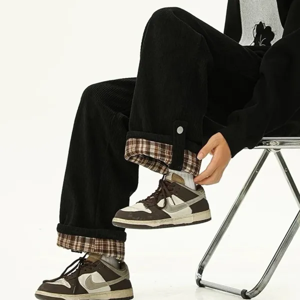 Pants & Trousers*Boogzel Clothing Cord Wide-Leg Pants with Plaid Cuffs