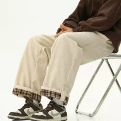 Pants & Trousers*Boogzel Clothing Cord Wide-Leg Pants with Plaid Cuffs
