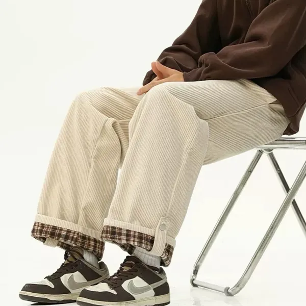 Pants & Trousers*Boogzel Clothing Cord Wide-Leg Pants with Plaid Cuffs