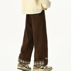 Pants & Trousers*Boogzel Clothing Cord Wide-Leg Pants with Plaid Cuffs