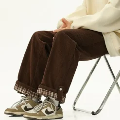 Pants & Trousers*Boogzel Clothing Cord Wide-Leg Pants with Plaid Cuffs