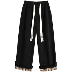 Pants & Trousers*Boogzel Clothing Cord Wide-Leg Pants with Plaid Cuffs