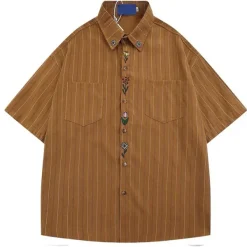 Mens*Boogzel Clothing Cottage Floral Embroidery Striped Shirt