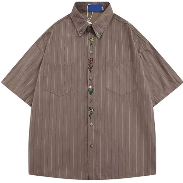 Mens*Boogzel Clothing Cottage Floral Embroidery Striped Shirt