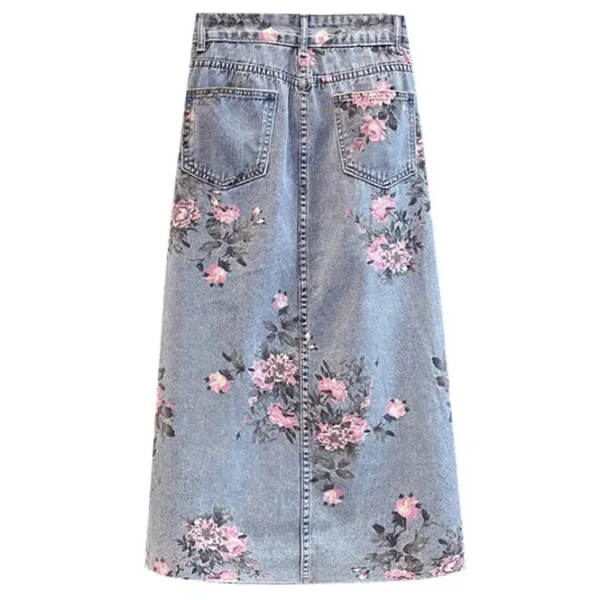 Skirts*Boogzel Clothing Cottage Floral Long Denim Skirt Blue
