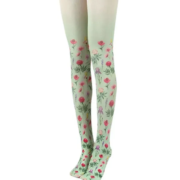Other*Boogzel Clothing Cottagecore Aesthetic Floral Print Tights Green