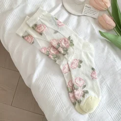 Socks*Boogzel Clothing Cottagecore Aesthetic Rose Socks Pink/white