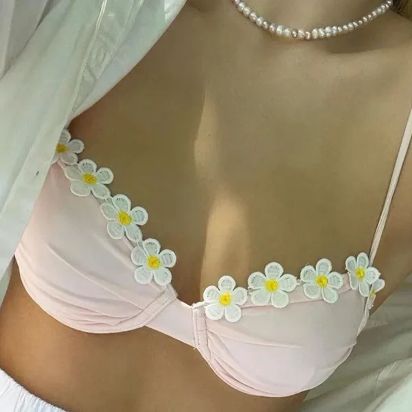 Y2K Tops|Crop Tops*Boogzel Clothing Cottagecore Daisy Bralette Top Pink