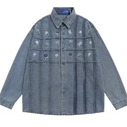 Mens|Coats & Jackets*Boogzel Clothing Cottagecore Floral Embroidery Denim Jacket Blue