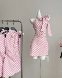 Dresses & Rompers*Boogzel Clothing Cottagecore Gingham Picnic Dress Pink
