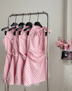 Dresses & Rompers*Boogzel Clothing Cottagecore Gingham Picnic Dress Pink