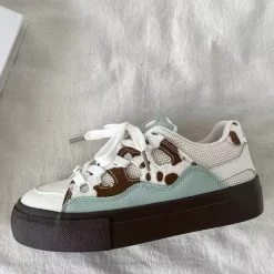 Aesthetic Sneakers*Boogzel Clothing Cow Print Skater Sneakers White/brown