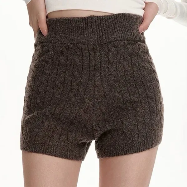 Shorts*Boogzel Clothing Cozy Days Cable Knitted Shorts Brown