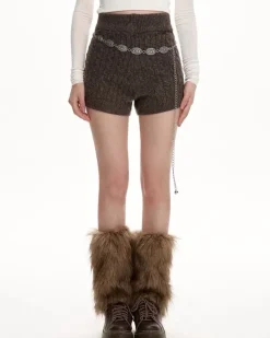 Shorts*Boogzel Clothing Cozy Days Cable Knitted Shorts Brown