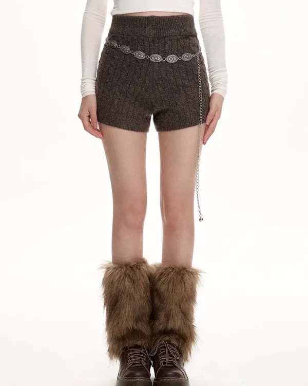 Shorts*Boogzel Clothing Cozy Days Cable Knitted Shorts Brown