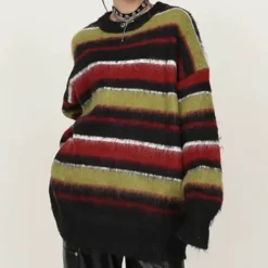 Striped Sweaters|Sweaters*Boogzel Clothing Cozy Reading Striped Oversized Sweater Green/brown