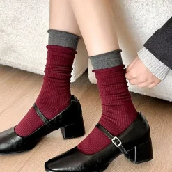 Socks*Boogzel Clothing Cozy Red and Grey Patterned Socks
