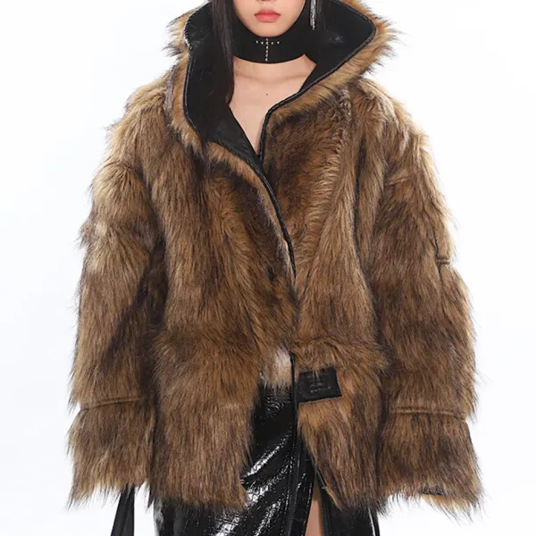 Coats & Jackets*Boogzel Clothing Crime Time Reversible Fur Jacket Brown