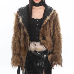 Coats & Jackets*Boogzel Clothing Crime Time Reversible Fur Jacket Brown