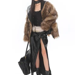 Coats & Jackets*Boogzel Clothing Crime Time Reversible Fur Jacket Brown