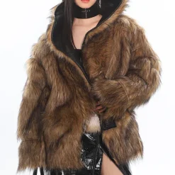 Coats & Jackets*Boogzel Clothing Crime Time Reversible Fur Jacket Brown